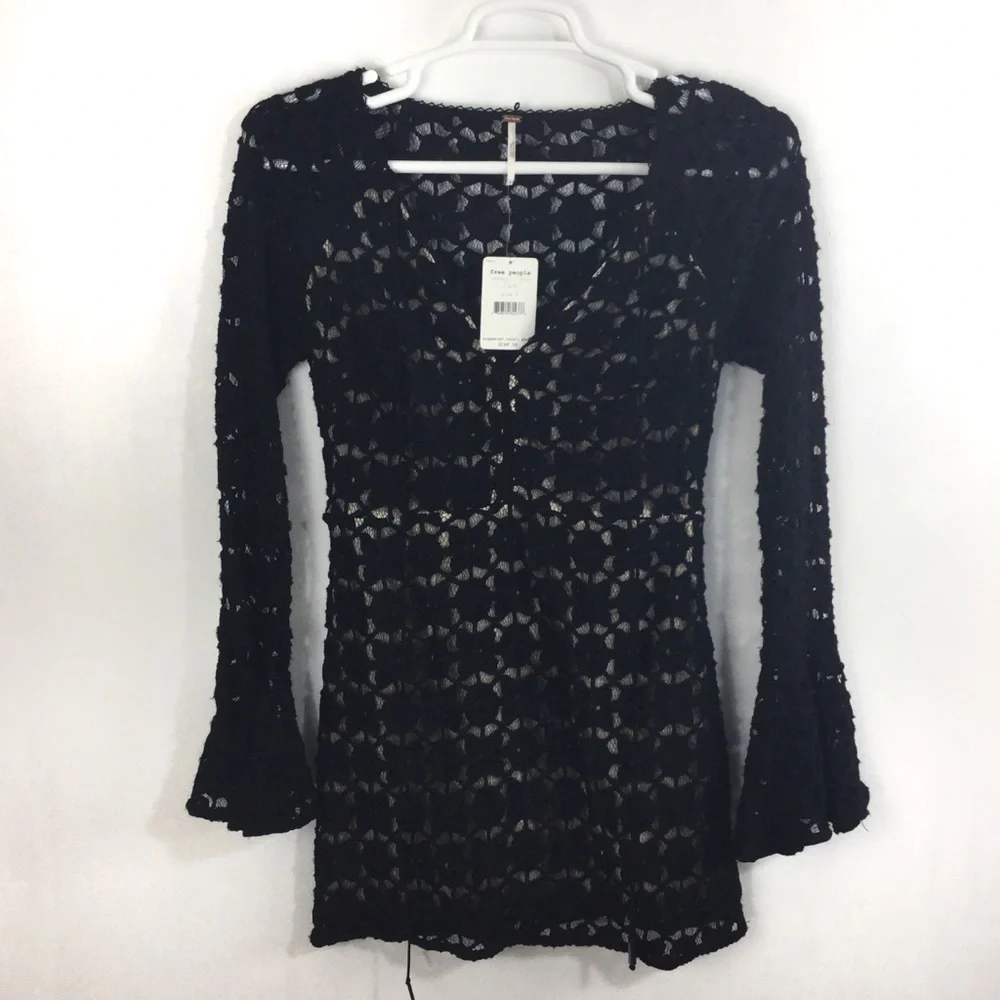 Free People Black Crochet Mini Dress